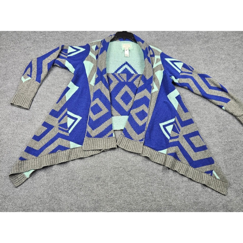 Forever 21 Womens Aztec Geometric Open Front Cardigan Blue Grey Mint Medium